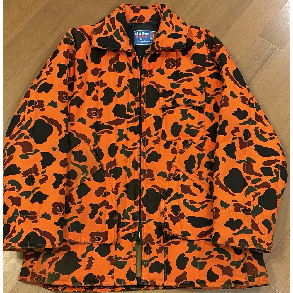 Vintage SafTBak Jacket L USA Chiller Killer Blaze Orange Duck Camo Deer Hunting